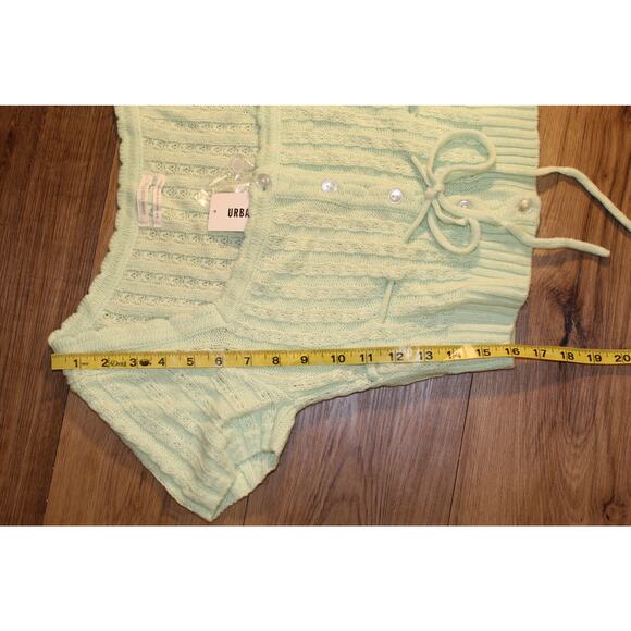 Urban Outfitters Mint Green Knit Cardigan Crop Top Tie Waist Women’s Small NWT - Picture 4 of 7